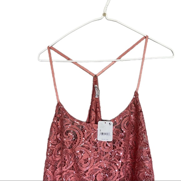 Free people pink sequin floral cami sequin shimmer small nwt - Picture 3 of 5